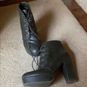 Army green lace up booties